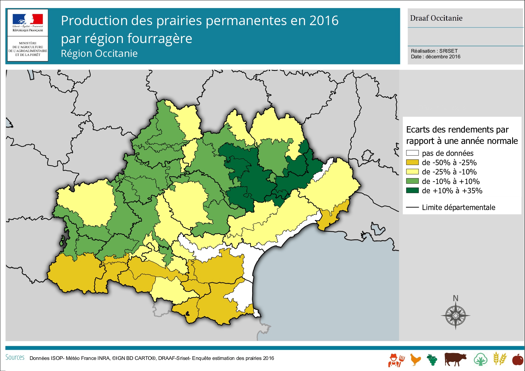 Production des prairies permanentes par région fourragère en 2016