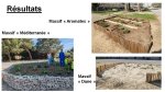 Vignette Image 2 : Le massif "aromates" décrit sur l'autre photo. Le massif "méditerranée" est un mélange de pierres avec des gabions (cage en fer remplies de pierres) et des murets de pierres sèches (patrimoine de notre région). La terre végétale mise en place sur 40 centimètres de haut a permis la plantation d'une végétation locale et supportant la sécheresse comme les iris, les agapanthes, le romarin... Pour terminer, le massif "dune" rappelle le milieu dunaire du littoral avec des ganivelles, du sable en butte et des plantation de cactées et de succulentes.