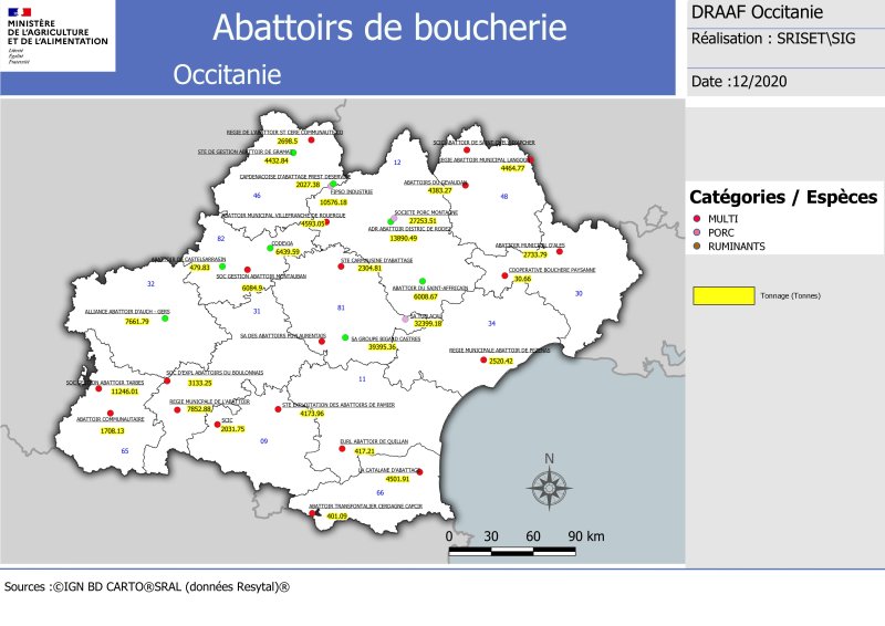 Carte des abattoirs de boucherie