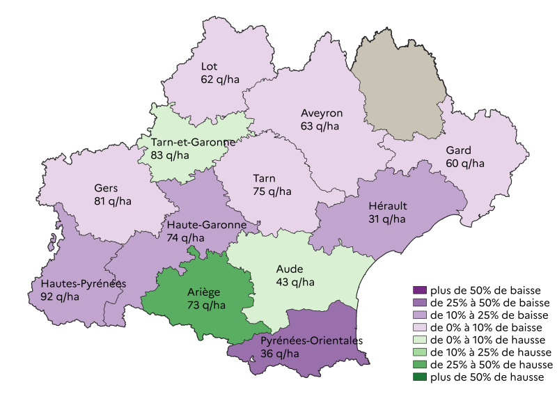 Source : ©IGN BD CARTO®, Agreste – Statistique agricole annuelle, estimations SRISET