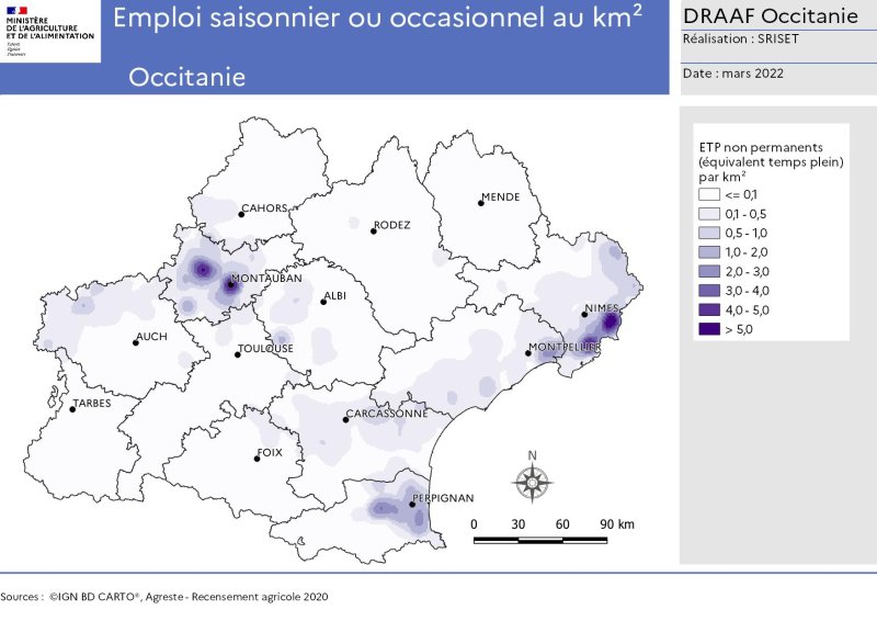 Image 5 : Emploi saisonnier ou occasionnel au km²